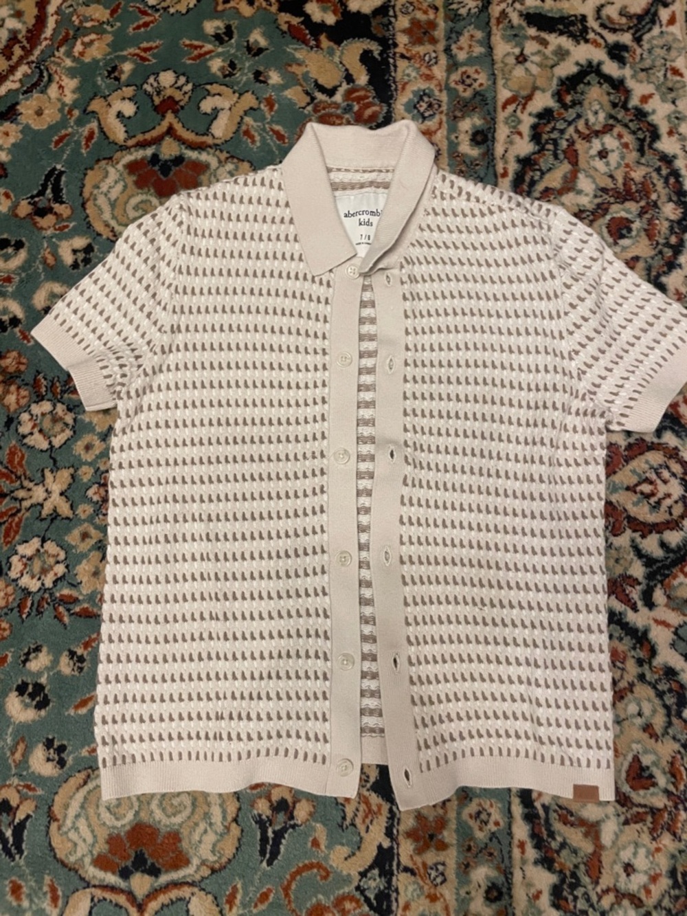 abercrombie kids cream open-knit short sleeve cardigan